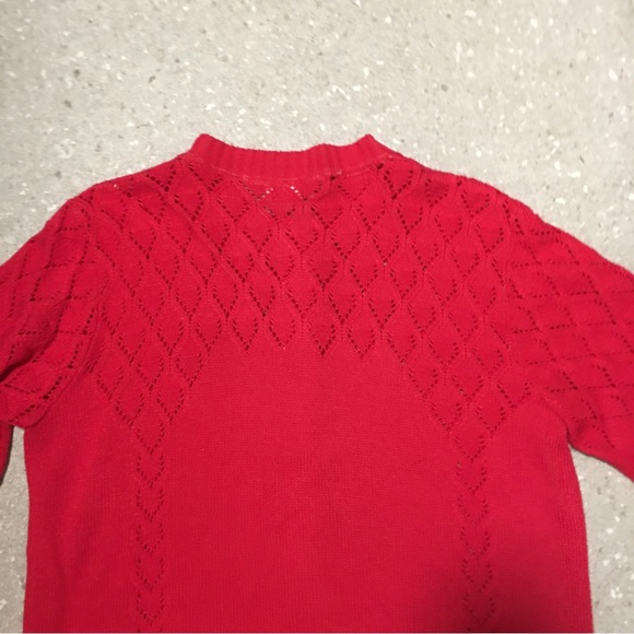 Vtg Xmas red sweater cardigan Keneth Too! Made in USA Button front cut out yoke - Picture 4 of 10
